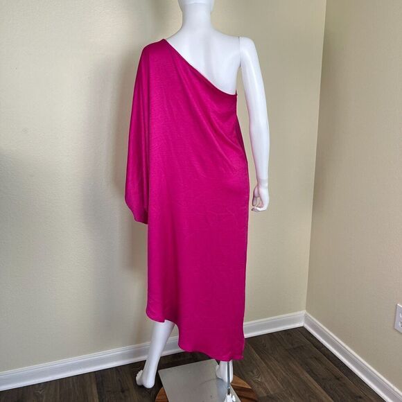 Vici Women's Size S Pink One Shoulder Satin Kaftan Maxi Dress Pullover Flowy - Picture 13 of 14